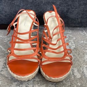 VIA SPIGA orange wedges. Size 8.5. Heel lift 4 inches